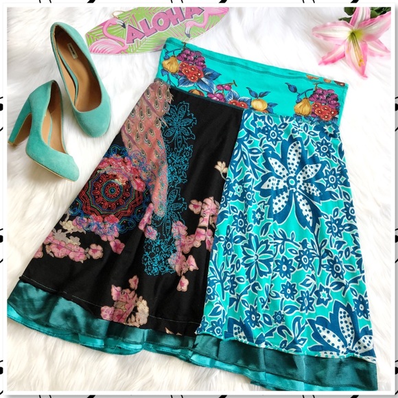 Desigual Dresses & Skirts - Desigual Multicolored Mixed Pattern Peacock Skirt